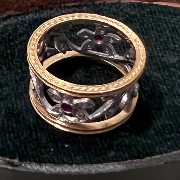 Beautiful Cathy Waterman Platinum and Gold Diamond Ruby Flower Vine Band - Picture 3 of 4